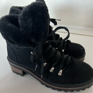 Bamboo furry black ankle boots